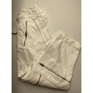 Etica White Denim Zipper Pocket Cropped Pants Size 29 Doyle Biker‎ Jeans